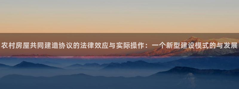 意昂3神州：农村房屋共同建造协议的法律效应与实际操作：一个新型建设模式的与发展